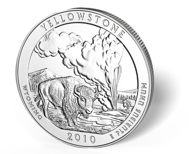 2010 5 oz America the Beautiful - Yellowstone National Park Silver Coin ...