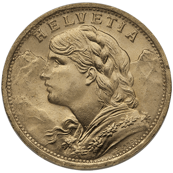 20 francs swiss gold coin – helvetia, random year, gold bullion, gold coin, semi-numismatic gold coin