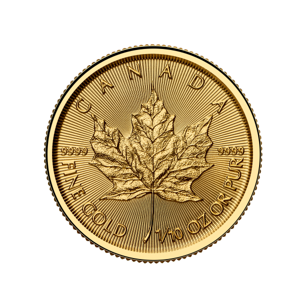 2025 1/10 oz canadian gold maple leaf coin (bu), gold bullion, gold coin, gold bullion coin