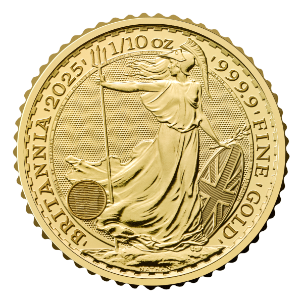 2025 1/10 oz british gold britannia coin (bu), gold bullion, gold coin, gold bullion coin