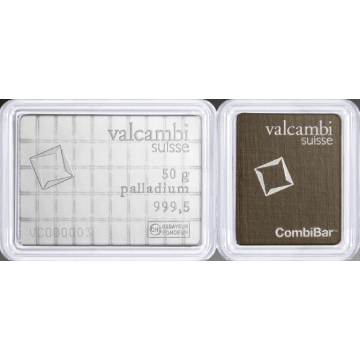 Picture of 50 Gram Valcambi Palladium CombiBar (50 x 1g, w/ Assay)