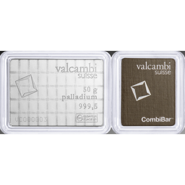 Picture of 50 Gram Valcambi Palladium CombiBar (50 x 1g, w/ Assay)